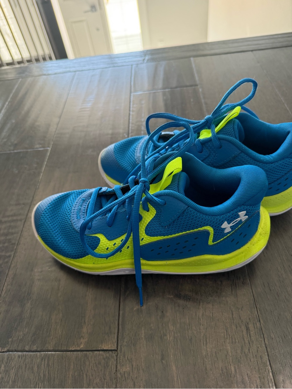Under Armour Kids Blue and Neon Yellow Athletic Sneakers
